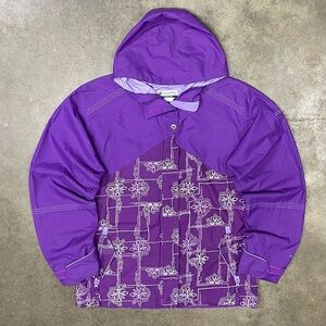 Columbia Hooded Purple Paisley Nylon Rain Zip Jacket